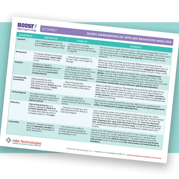 7 dimensions of ABA EZ Sheet